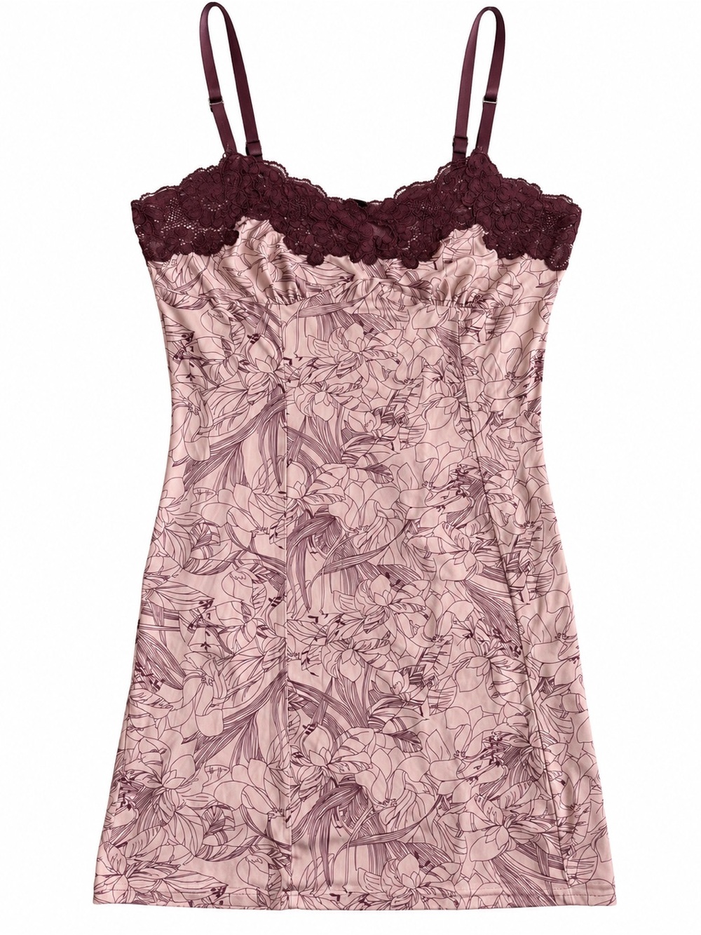 Soma Floral Satin Lace Chemise Nightgown Women's Medium Pink Burgundy Romantic